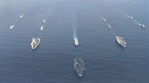 U S Navy Three Carrier Formation With Their Strike Groups In The