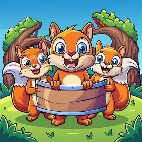 A Cartoon Of Three Squirrels Holding A Wooden Box With The Words Quot