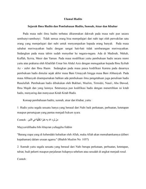 Sejarah Ilmu Hadits Dan Pembahasan Hadits Sunnah Atsar Dan Khabar