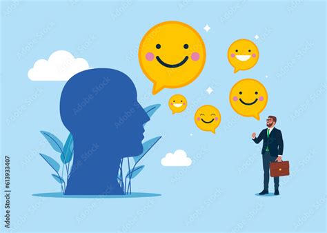 Happy Businessman And Human Head Holding Smiling Face Emoji Employee