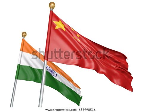 China India Flags Flying Together Important Stock Illustration ...