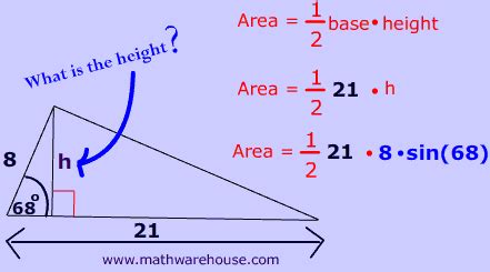 side angle side formula  find  triangles area sine   rescue