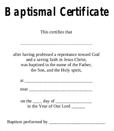 Blank Baptism Certificate