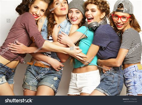 Group Five Girls Friends Happy Time Stock Photo 717704761 Shutterstock