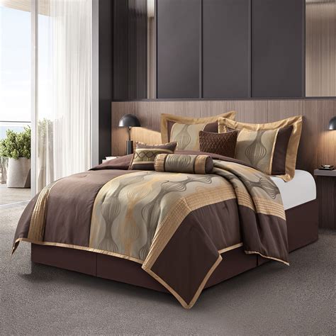 Lanco Moderna 7 Piece Bedding Comforter Set Gold Brown Bed Size California Bed Size King