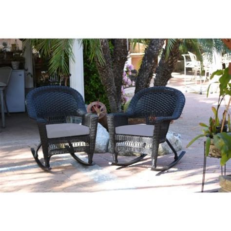 Jeco W00207R D 2 FS033 Black Rocker Wicker Chair With Steel Blue