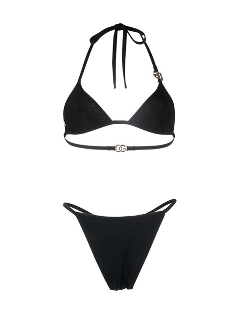 Dolce Gabbana Logo Plaque Halterneck Bikini Set Black FARFETCH