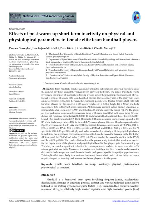 PDF Effects Of Post Warm Up Short Term Inactivity On Physical And