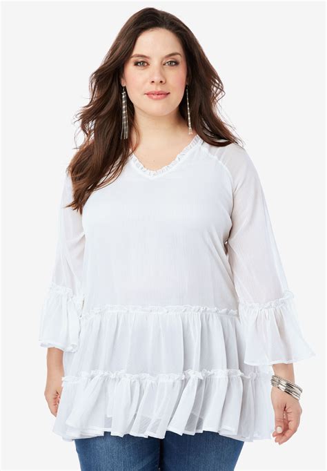 Tiered Ruffle Tunic With Bell Sleeves Plus Size Tunics Fullbeauty