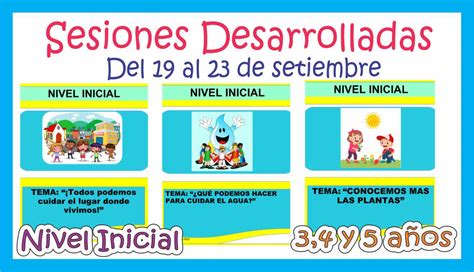 Sesiones Desarrolladas del 19 al 23 de setiembre para niños de 3 4 y 5