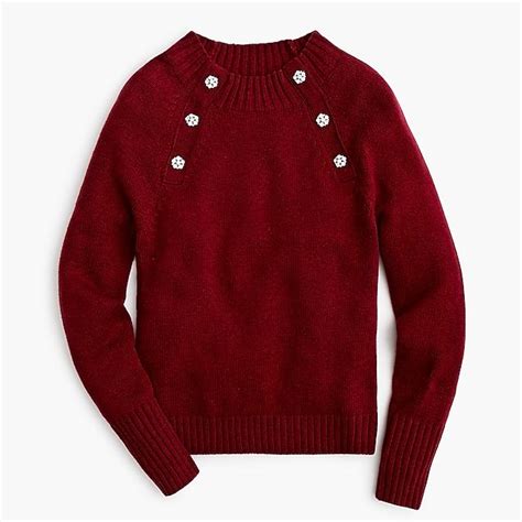 Crewneck Sweater With Jeweled Buttons