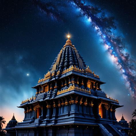 Hindu temple under a star-studded night sky by Ukesh Kamboj - Playground