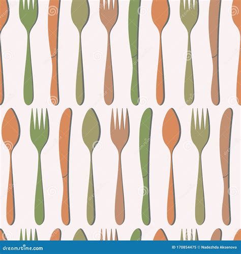 Seamless Pattern Silhouettes Of Cutlery Horizontal Strips Of Spoons