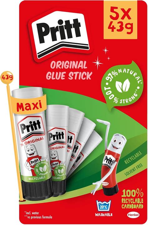 Pritt Glue Stick, (Pack of 5 x 43g) Safe & Child-Friendly Craft Glue