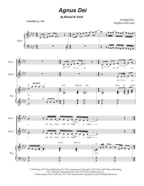 Agnus Dei Arr Stephen Decesare By Michael W Smith Sheet Music For 2 Part Choir At Sheet