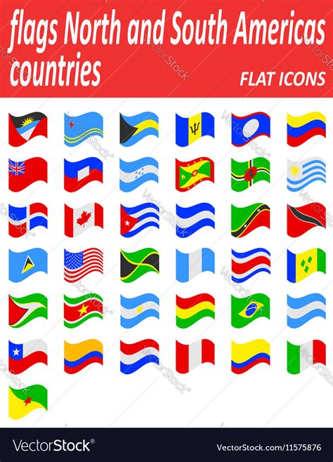 Flags North And South Americas Countries Flat Vector Image