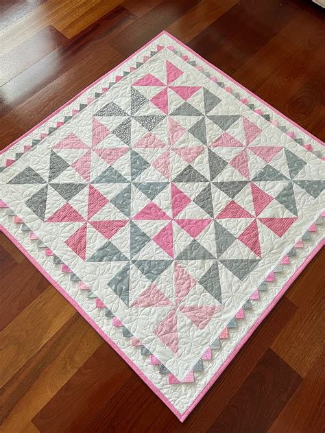 Baby Girl Pinwheel Quilt With Prairie Points And Unicorns Handmade