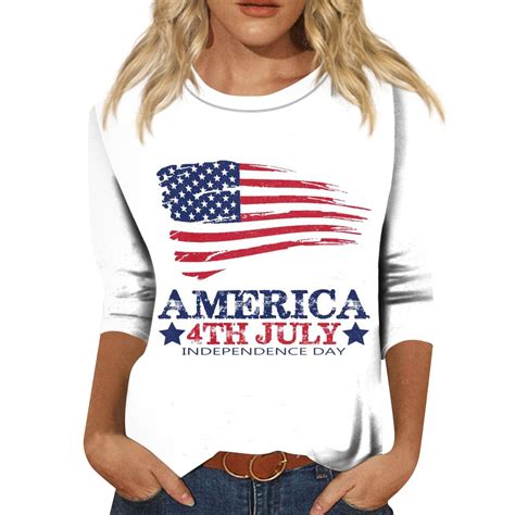 Gipqjk 4th Of July Womens 34 Sleeve T Shirts American Flag Shirts Patriotic Shirt Loose