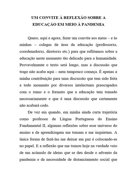 Na Reflexão Atual Sobre A Educação - Convite À Reflexão Sobre Educação | PDF