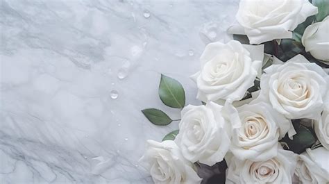 Premium AI Image | Beautiful white flowers roses over marble background