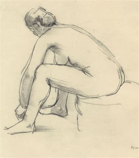 Peter Collins ARCA C S Charcoal Drawing Seated Nude Bending Forward