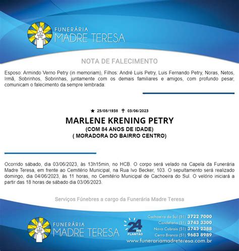 FALECIMENTO MARLENE KRENING PETRY Rádio Cachoeira