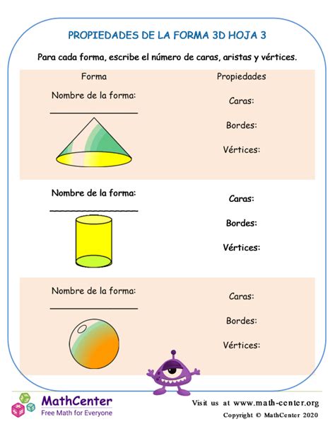 Tercer Grado Hojas de trabajo Cuerpos Geométricos Math Center