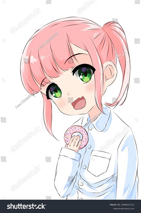 Pink Haired Anime Loli Girl Eating Stock Illustration 2046837512 ...