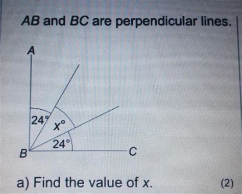 AB And BC Are Perpendicular Lines A Find The Value Of X Optional