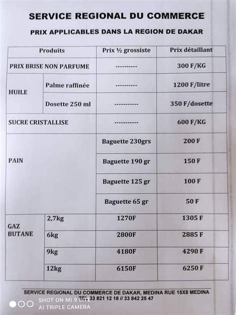 Urgent Denrées alimentaires Voici les nouveaux prix Document