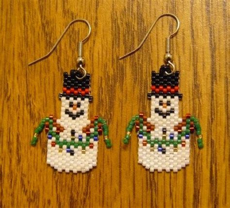 Snowman Holding Christmas Lights Beaded Earrings Etsy