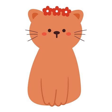 Cute Cartoon Cat Wearing Flower Crown Png