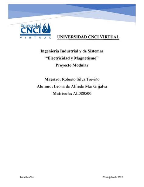 Al Electricidad Y Magnetismo Proyecto Modular Universidad Cnci