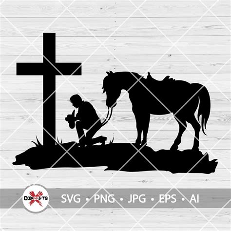 Cowboy Kneeling In The Cross Svg File Kneeling Cowboy Svg Rodeo Boy