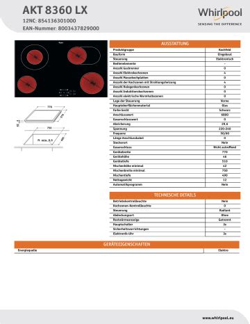 Whirlpool Akt Lx Hob Product Data Sheet Manualzz