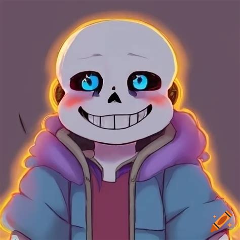 Character Artwork Of A Smiling Sans With Blue And Orange Eyes