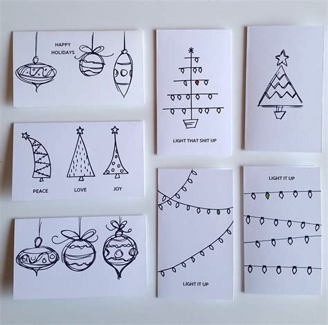 7 Piece Variety Pack Hand Drawn Christmas Cards Etsy Hand Drawn