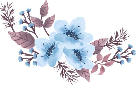 Beautiful Arrangement Of Blue Flowers And Brown Leaves Watercolor Illustration 14390201 Png