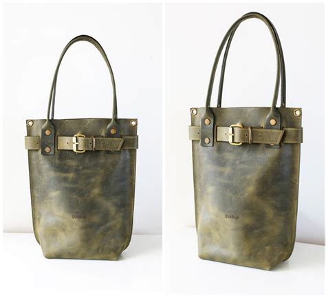 Green Leather Handbag Leather Tote Bag Everyday Leather Bag Etsy