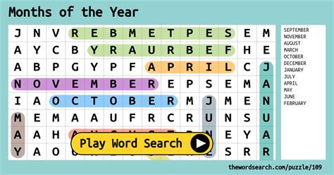 Months Of The Year Word Search Printable Word Search Maker