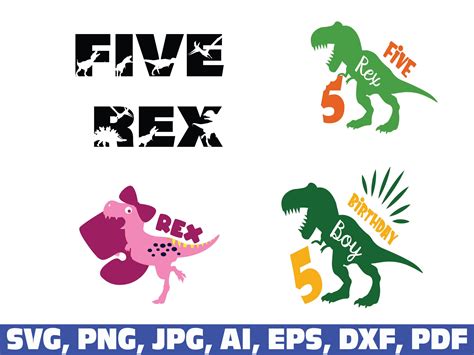 5th Birthday Dinosaur Svg Five Rex Svg 5th Birthday Svg 5 Etsy