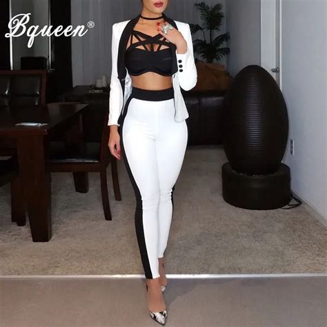 Bqueen 2017 New Fashion Elegant White Formal Two Piece Pant Suits Set For Women Business Double