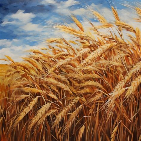 Premium Ai Image A Painting Of Wheat In A Field With A Cloudy Sky