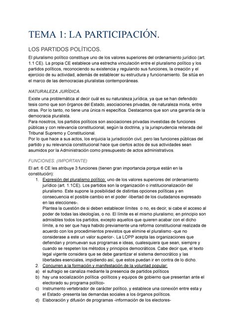 Apuntes Examen Consti Tema La Participaci N Los Partidos