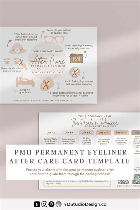 PMU After Care Card Template Editable With Canva Permanent Eyeliner