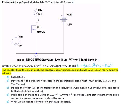 Solved Problem Large Signal Model Of Nmos Transistors Chegg