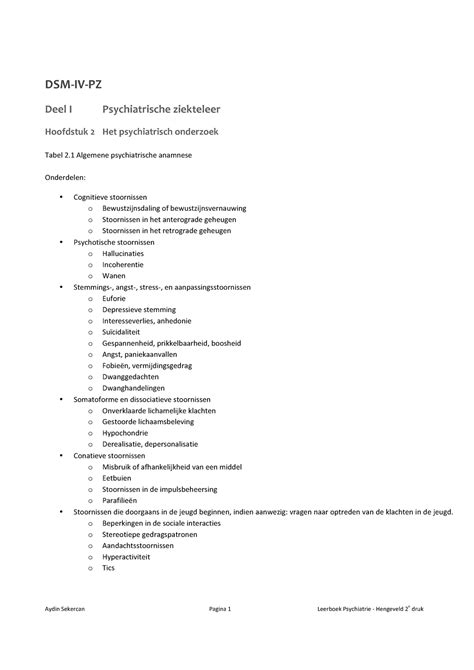 Samenvatting Leerboek Psychiatrie Compleet Deel I Psychiatrische