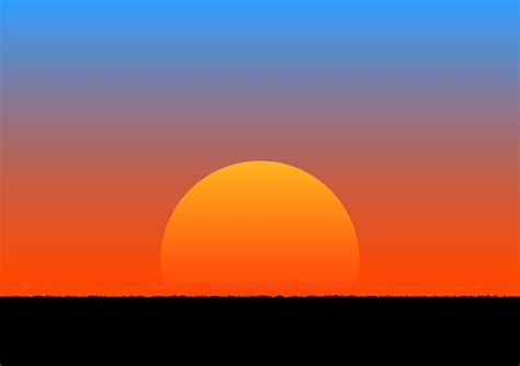 Graphics Image Sunset Or Sunrise With Orange And Blue Of Sky With Grass