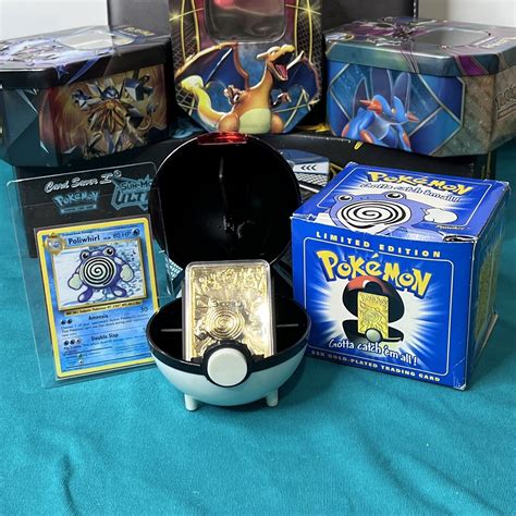 Pokemon Poliwhirl K Gold Plated Bk Trading Card Blue Box