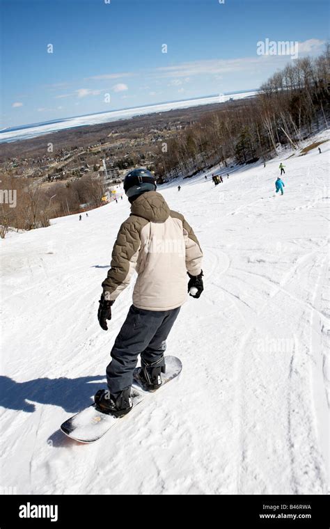 Boy Snowboarding Blue Mountain Collingwood Ontario Canada Stock